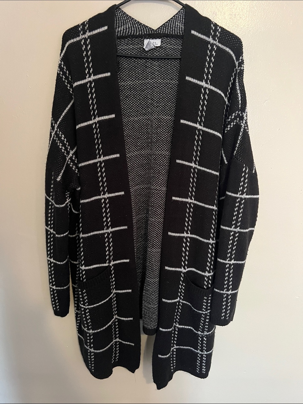 Rue21 Black & White Windowpane Open Front Cardigan